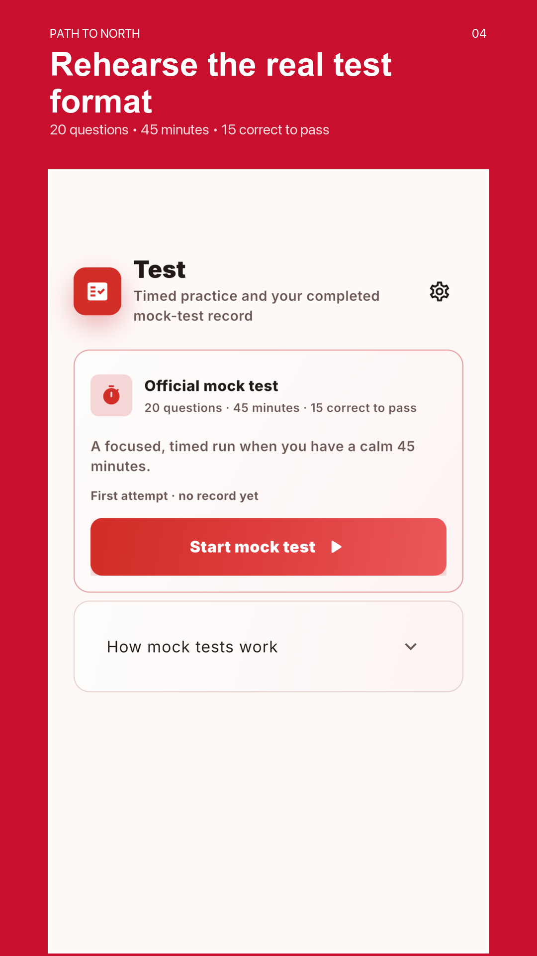 Path To North mock test screen